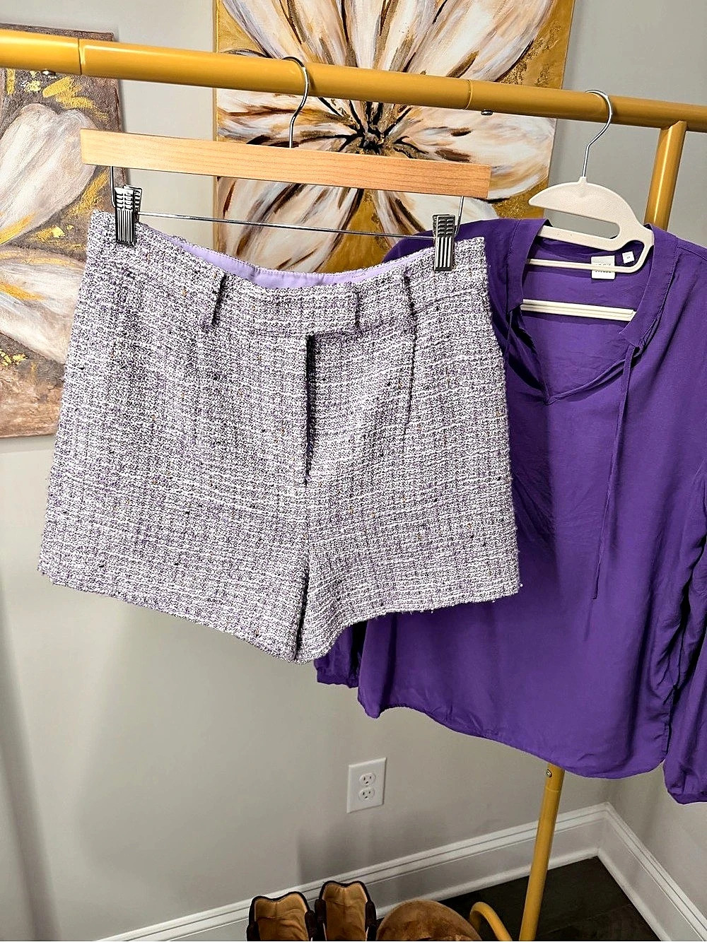 Steve Madden Tweed High Waist Shorts in Purple & White Size Small NWT